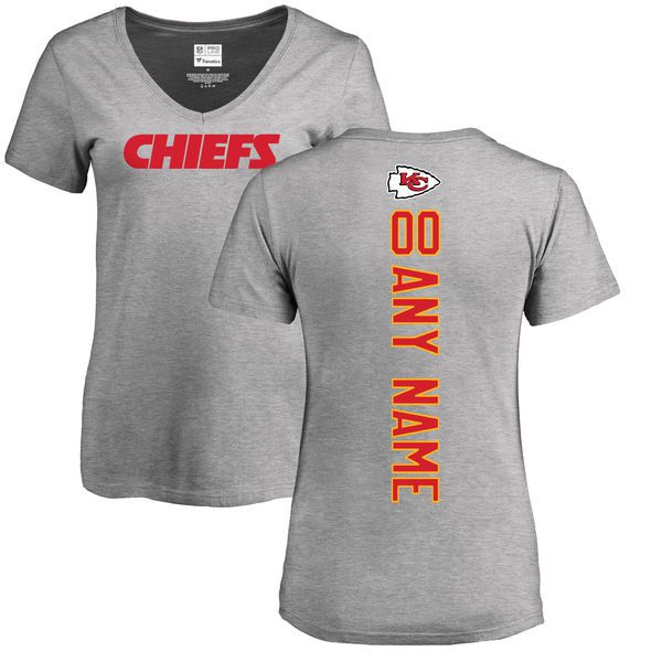 Women Kansas City Chiefs NFL Pro Line Ash Custom Backer V-Neck T-Shirt